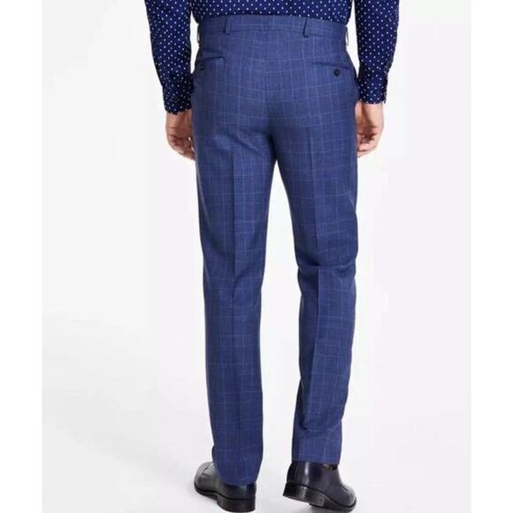 NWT Michael Kors Malone Plaid Classic Fit Stretch Dress Pants, Blue, 40W x 30L - Picture 3 of 9